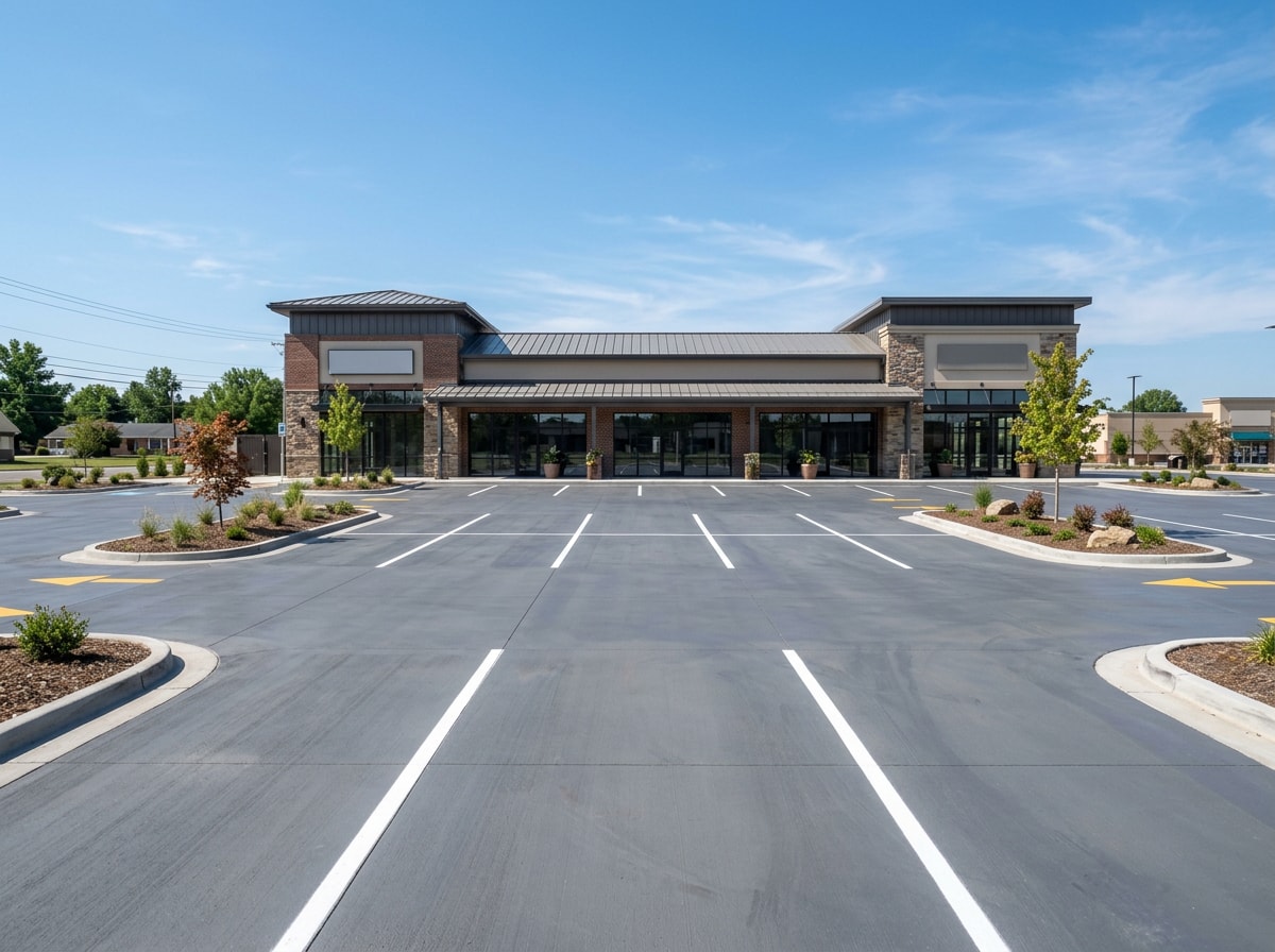 Commercial concrete parking lot and site paving completed at a Grand Prairie business property