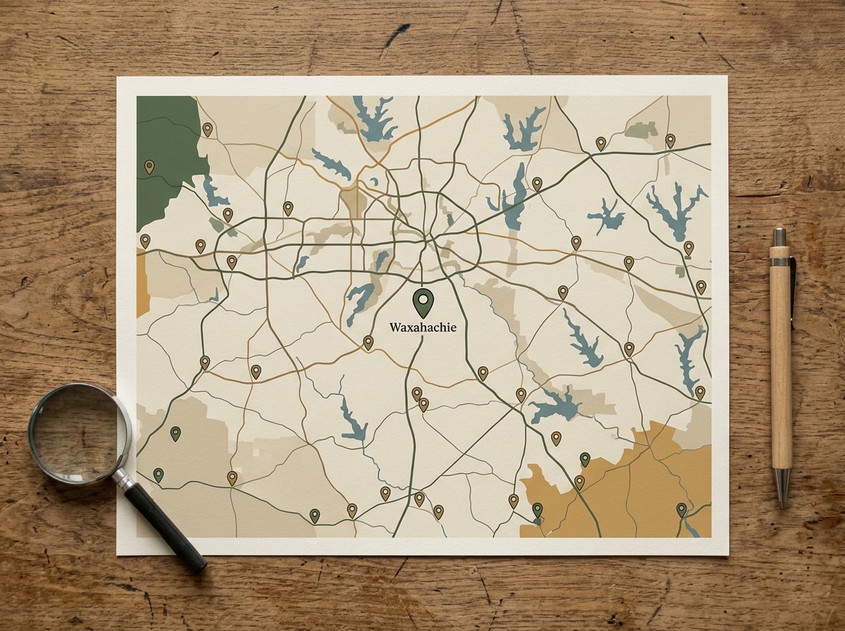 Map showing Waxahachie and Ellis County concrete contractor service area