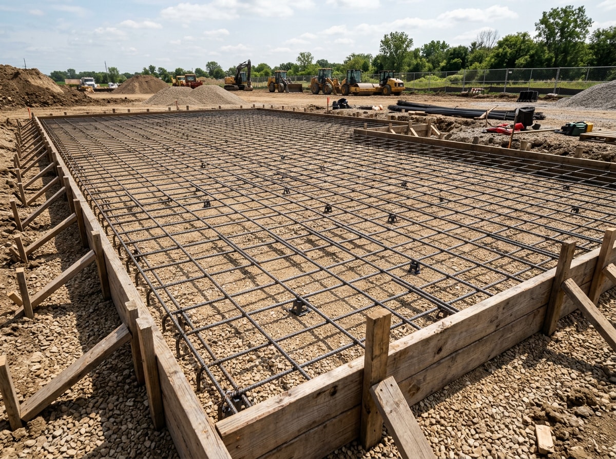 Concrete forms and rebar reinforcement set before a slab pour in Waxahachie, TX