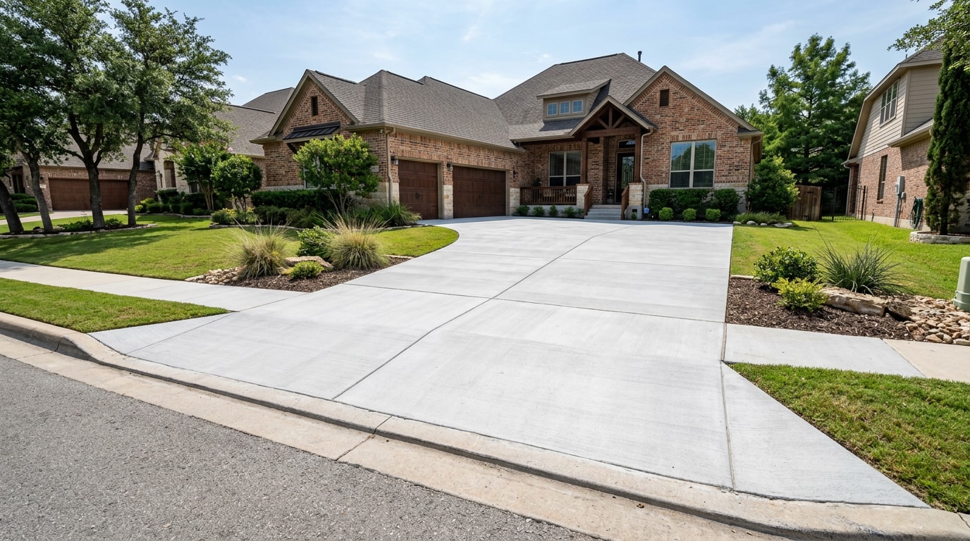 Finished concrete driveway installed by a Waxahachie, TX concrete contractor