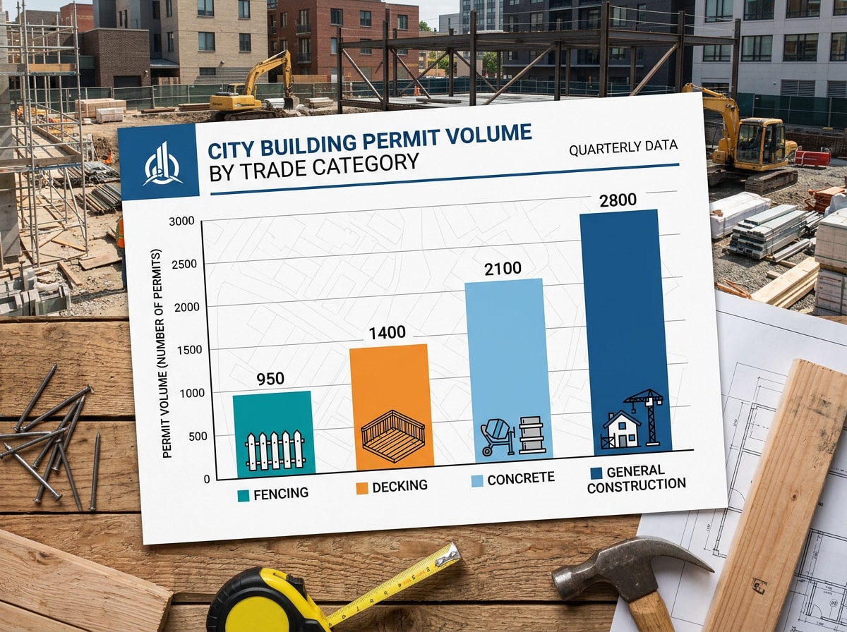 Bar chart showing recent Arlington, TX building permit volume broken down by construction trade
