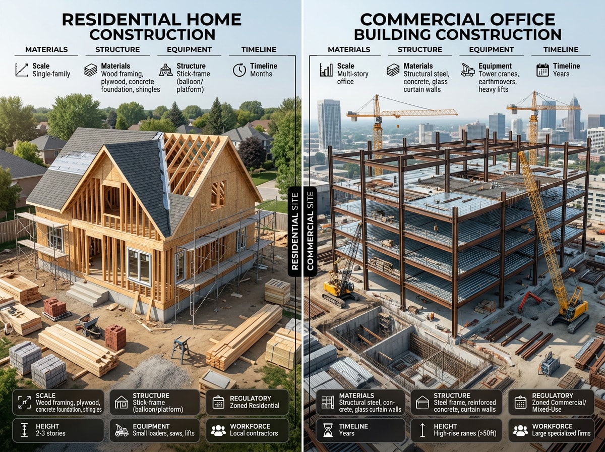 Infographic comparing residential and commercial construction lead categories in Texas