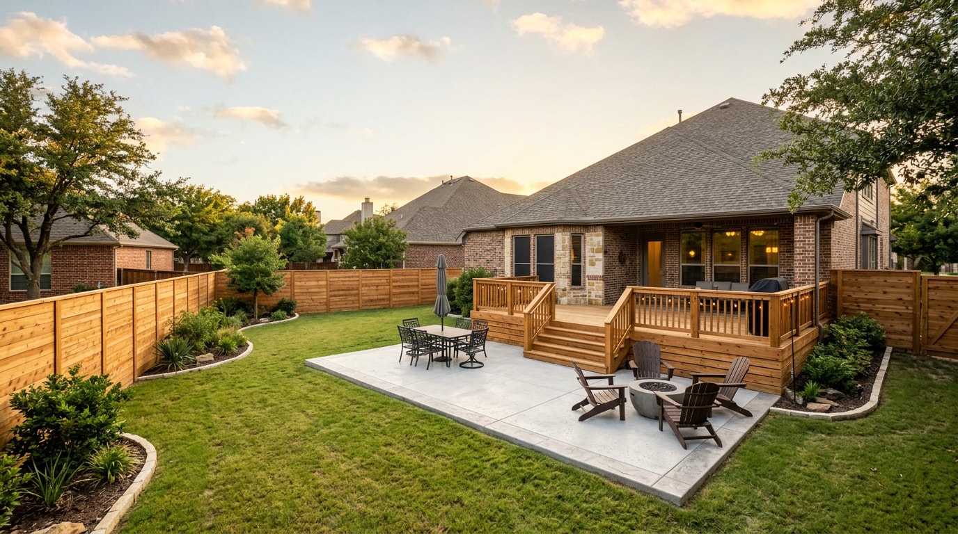 Contractor management company Mansfield TX finished fence, deck, and patio project Contractor management company Mansfield TX finished fence, deck, and patio project