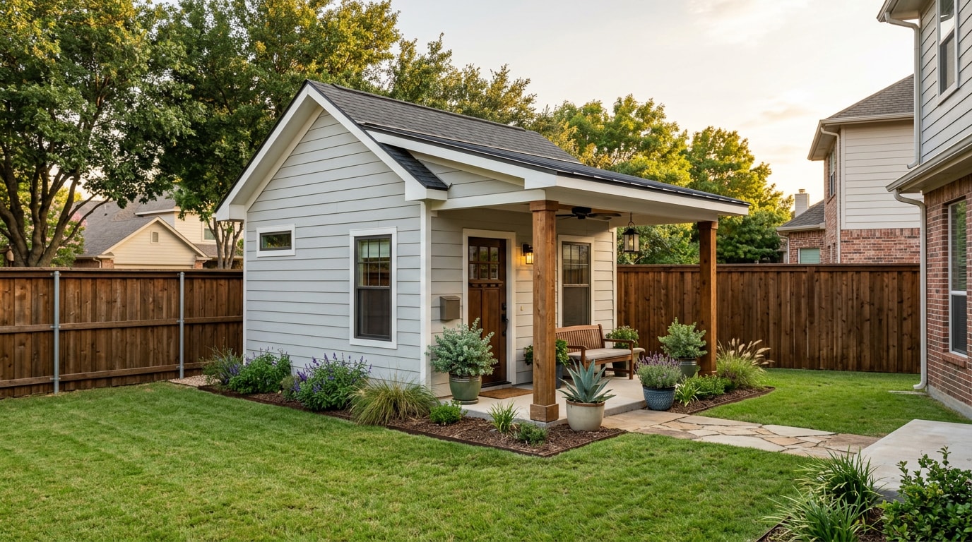 Finished granny flat accessory dwelling unit in a Burleson, TX backyard
