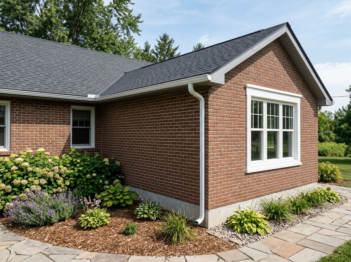 Completed single-story home addition with matching brick and roofline on a Texas house