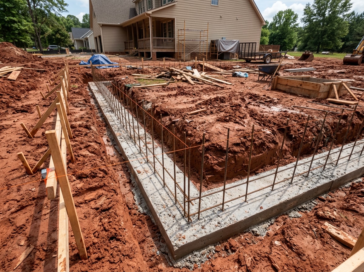 Foundation footing and rebar prep for a home addition on clay soil in Texas