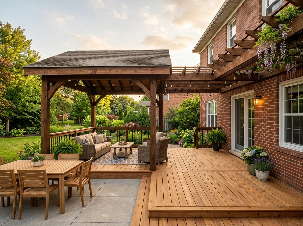 Covered patio and deck addition completed by a home renovation contractor
