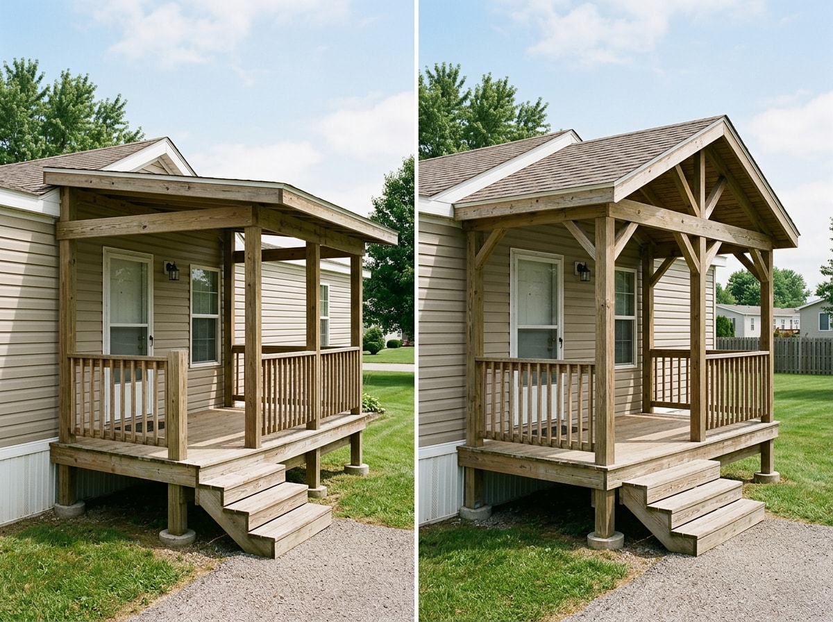 Side-by-side comparison of mono-slope and gable roof porch styles