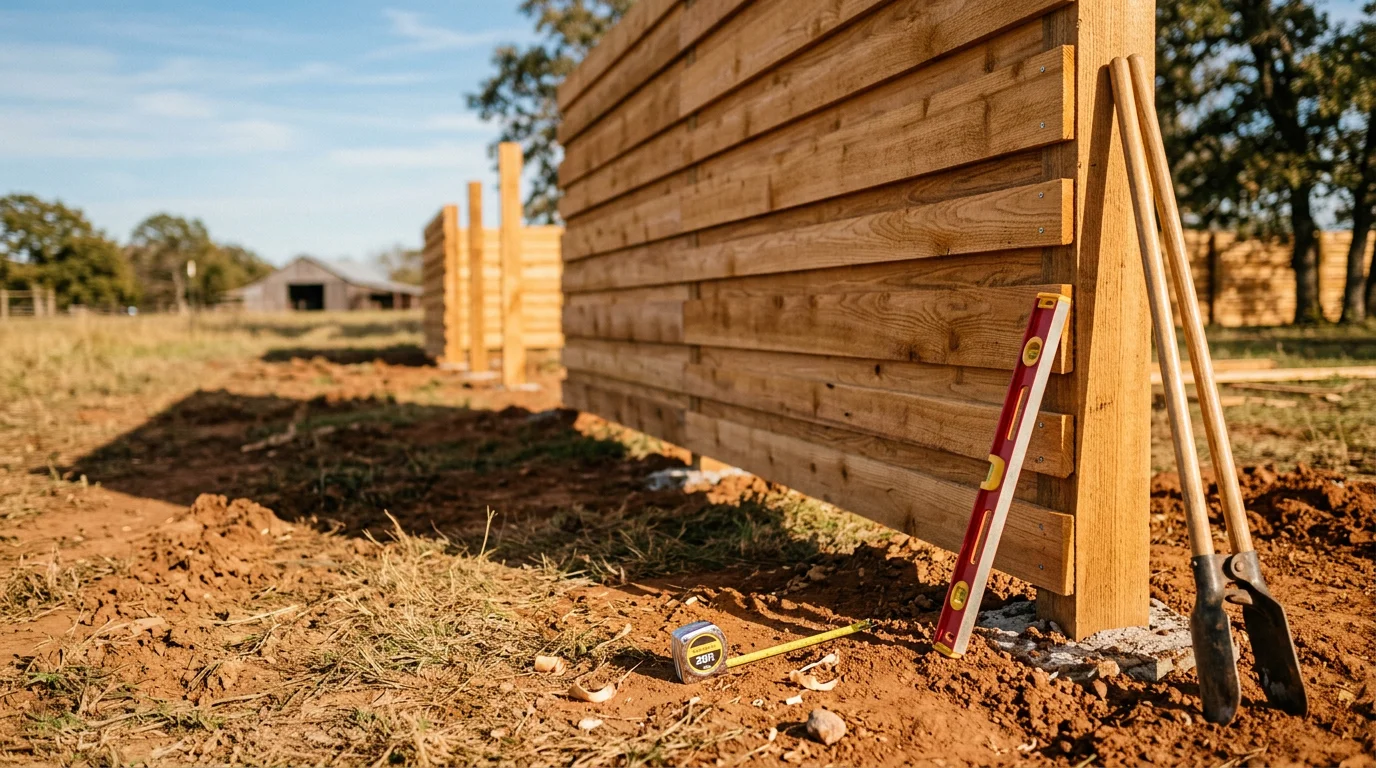 A newly installed cedar privacy fence with board-on-board pickets and a cap-and-trim top rail in a residential backyard in Midlothian, TX. The warm natural wood tone contrasts with a green lawn under a clear Texas sky.