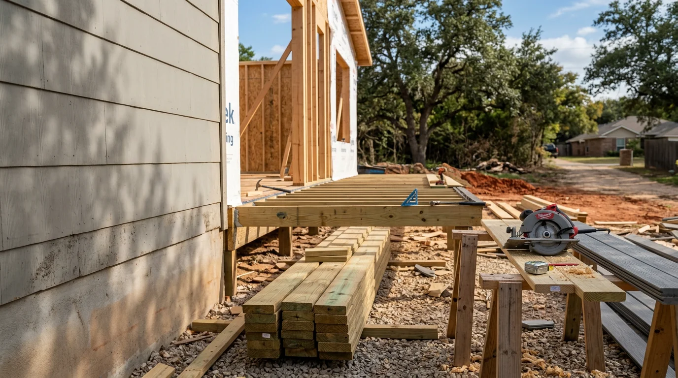 Renovated single-family home exterior in Midlothian, TX showing updated finishes and clean workmanship on an owner-occupied residential property. General contractor renovation work completed by P&S Fencing and Decking serving the Midlothian and Ellis County area.
